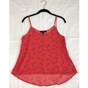 Pink Bird Print Sheer Cami